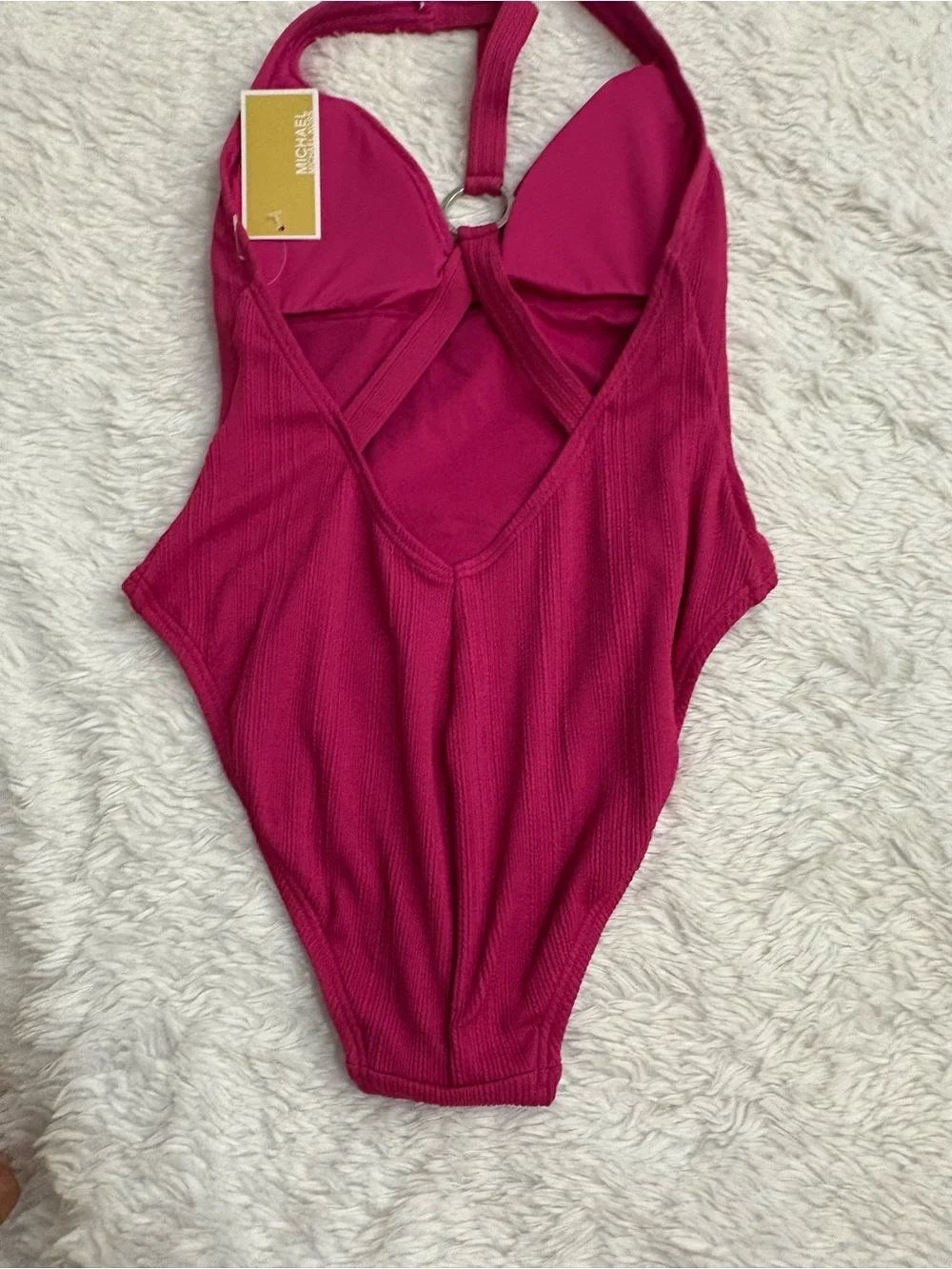 Michael Kors Women's Plunging V Neck Cross Back Hot Pink One Piece Swimsuit 6
